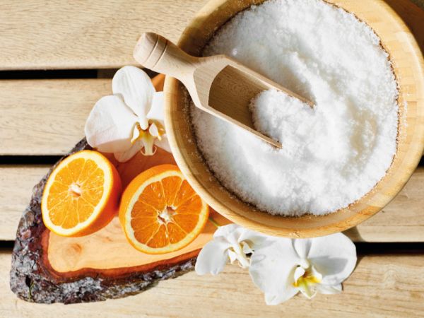 Peelingstation Peelingsalz mit Orangen und Orchideen